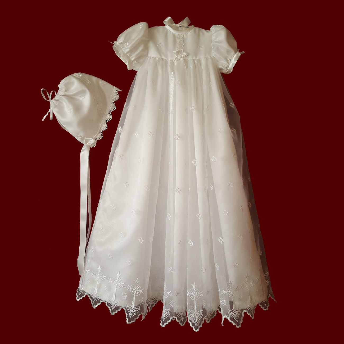 Embroidered Organza with Crosses Christening Gown