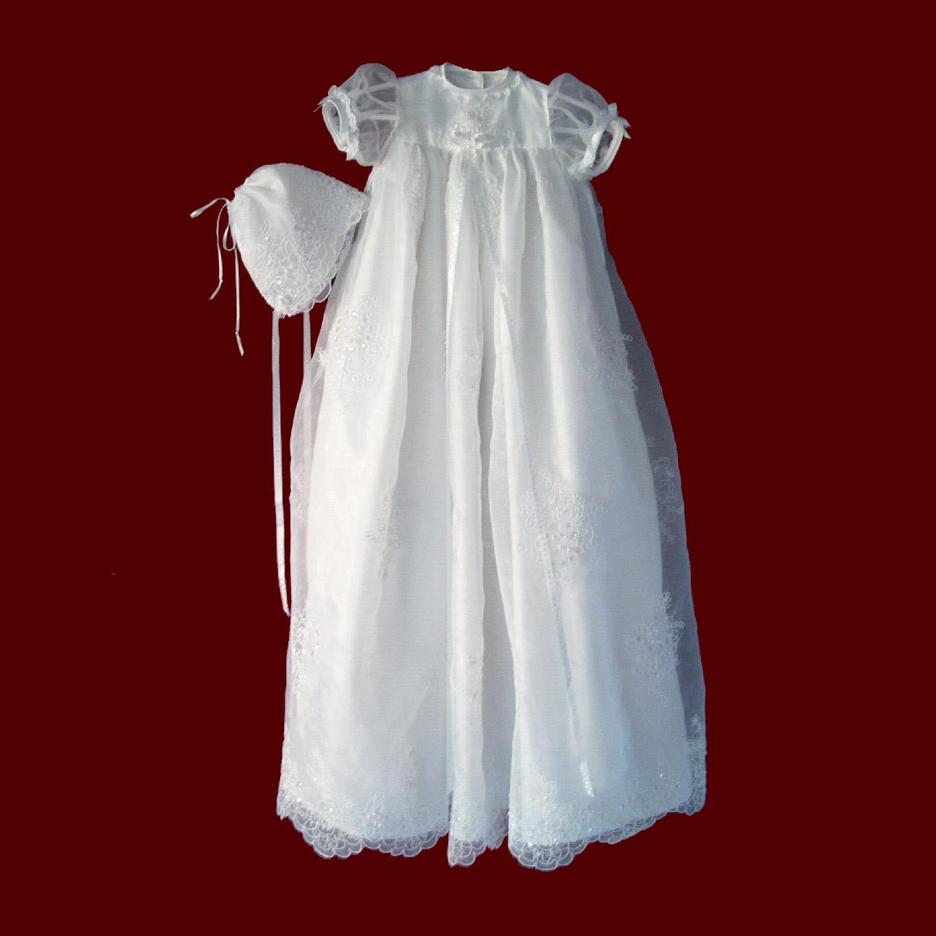 Beaded Organza Christening Gown With Bonnet