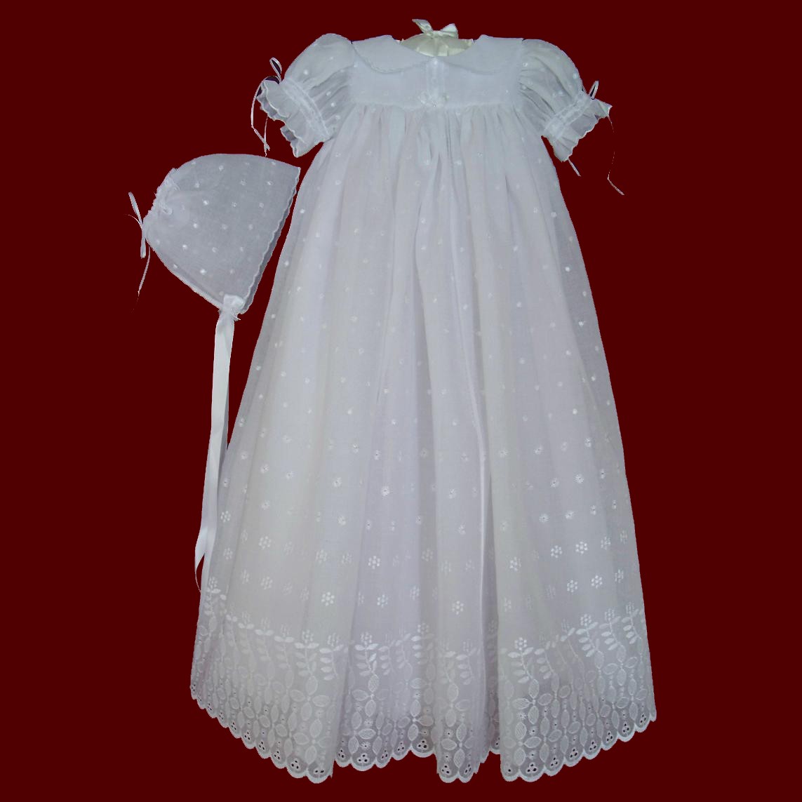 Embroidered Eyelet Voile Christening Gown