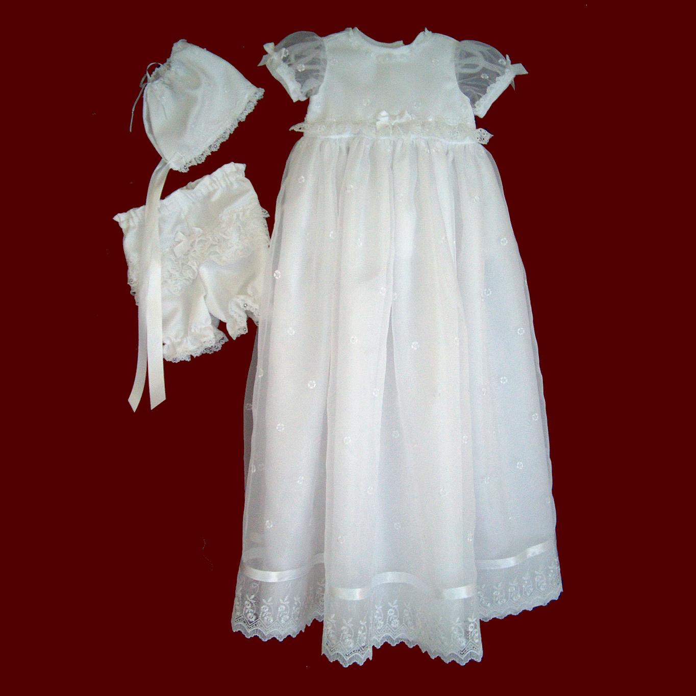 Girls Embroidered Organza Christening Ensemble with Detachable Gown