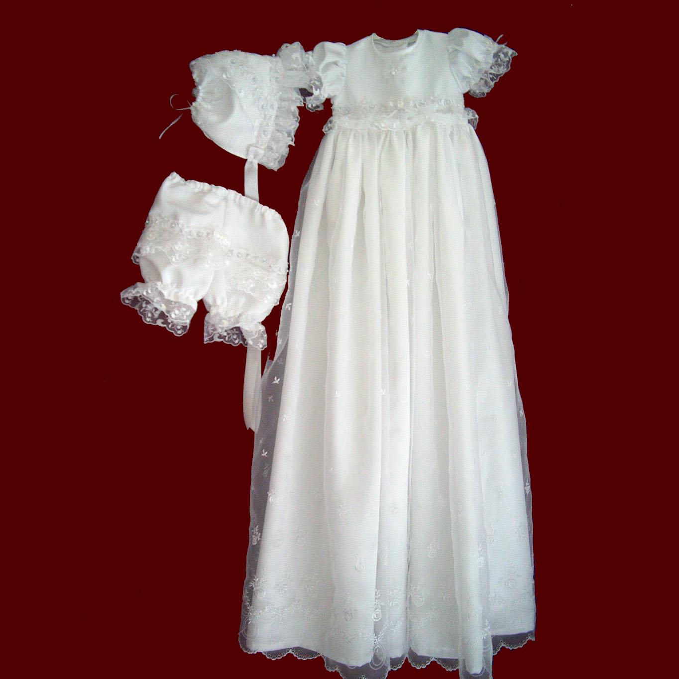 Girls Christening Dress with Detachable Embroidered Organza Gown