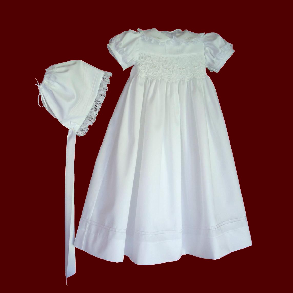 Hand Smocked Christening Gown With Crosses & Rosebuds