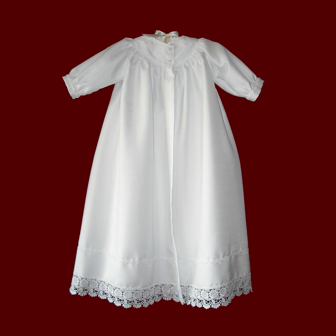 White Shantung With Venice Lace