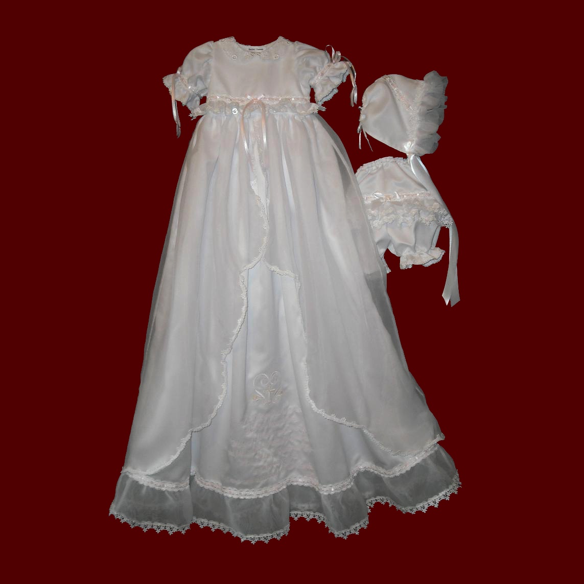 Girls Detachable Embroidered Prayer Gown, Dress & Panties and Bonnet