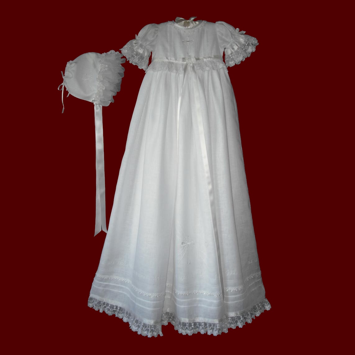 Irish Linen Girls Hail Mary Christening Gown With Shamrock Lace