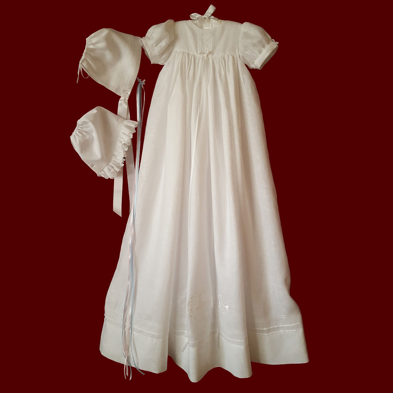 St. Brigids Unisex Christening Gown, Personalized Slip & Bonnet