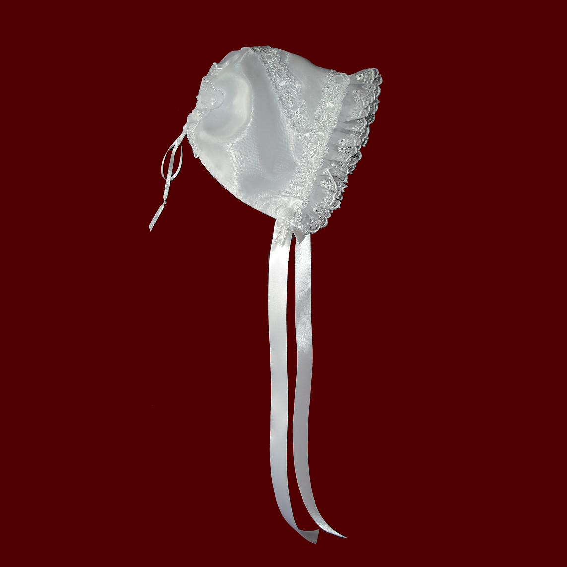 Embroidered Organza Lace Bonnet