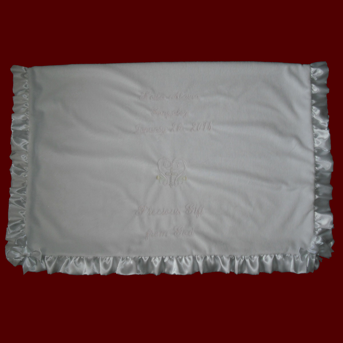 Girls Minky Embroidered Christening Blanket