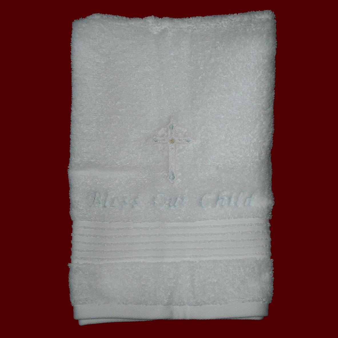 Embroidered Cross Christening Towel