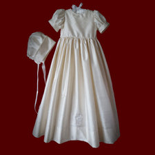 Silk Christening Gown With Pintucked Bodice With Pearls & Bonnet