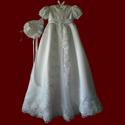 Satin & Organza Christening Gown With Beaded Lace & Embroidered Cross, Slip & Hat