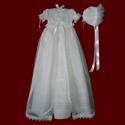 Click to Enlarge Picture - Girls Irish Linen & Scalloped Organza Detachable Gown, Bonnet & Rhumba Panties