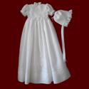 Click to Enlarge Picture - Girls Irish Linen Christening Gown With Detachable Bib & Bonnet