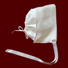 Click to Enlarge Picture - Irish Linen Magic Hanky Bonnet With Embroidered Claddagh