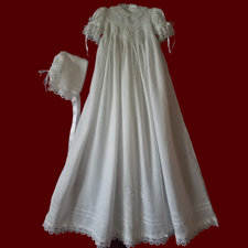 Click to Enlarge Picture - Irish Linen Hand Smocked Girls Christening Gown With Claddagh & Shamrocks