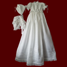 Click to Enlarge Picture - St. Brigid & Gaelic Christening Blessing Irish Linen Detachable Gown, Short Dress, Panties & Bonnet
