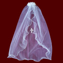 Click to Enlarge Picture - Satin Rosebud Headpiece with Communion Veil & Cross