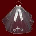 Click to Enlarge Picture - Silk Satin Ribbon Bow With Pearl Headband & Beaded Cross and Hearts