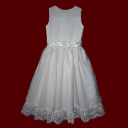 Embroidered Hail Mary Satin & Organza Communion Dress With Cross & Heart Lace