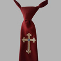 Click to Enlarge Picture - Boys Burgundy Communion Tie With Fleur De Lis Beige Cross