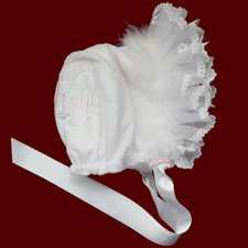 White With Pink Minky Bonnet With Organza Ruffle & Boa, Personalized